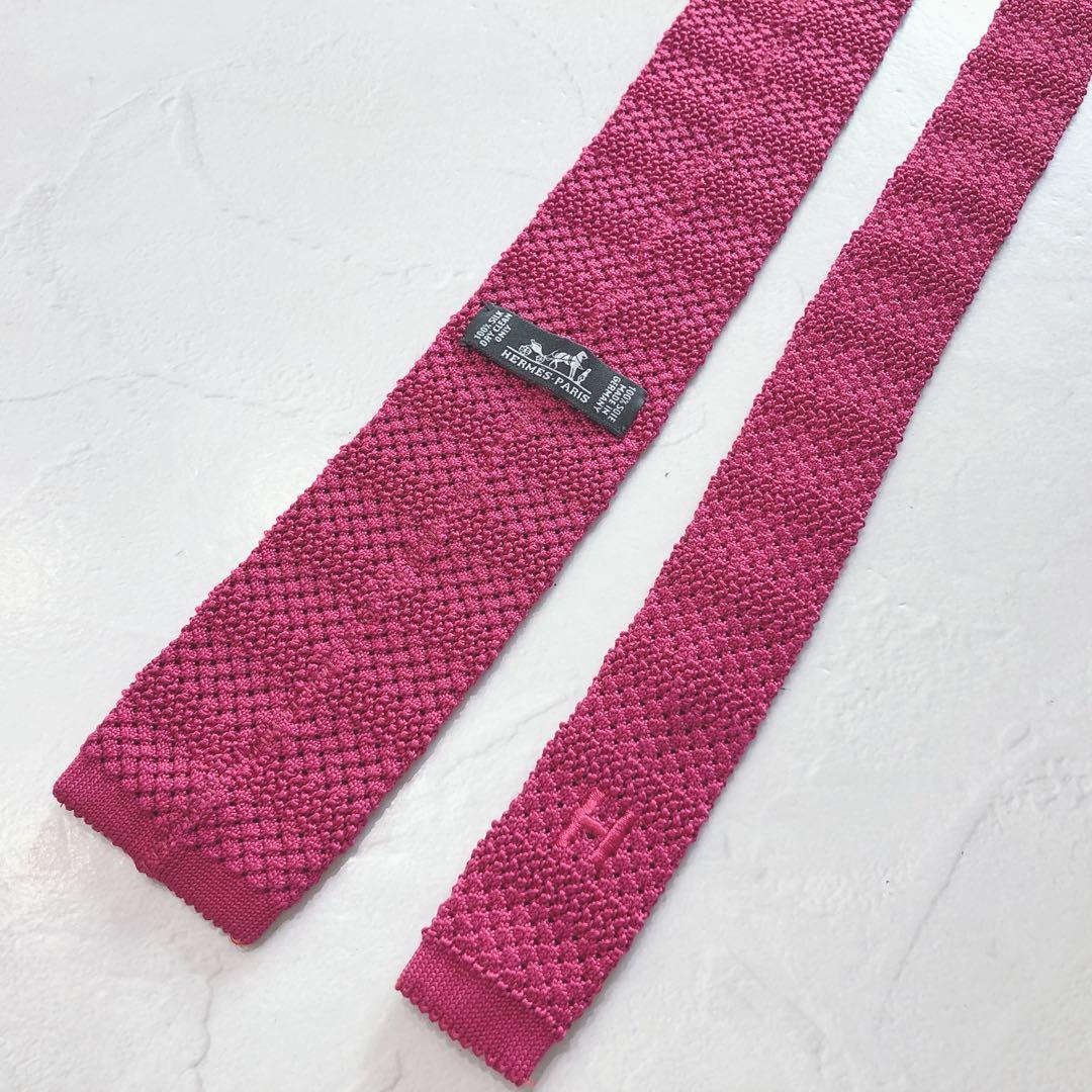 ☆未使用☆ HERMÈS エルメス Hロゴ ネクタイ ニットタイ ピンク シルク