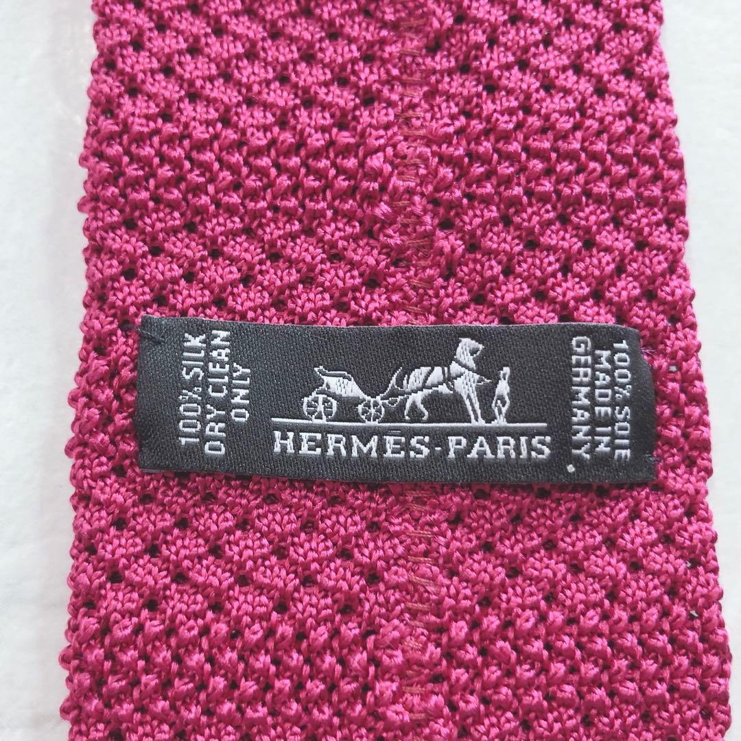☆未使用☆ HERMÈS エルメス Hロゴ ネクタイ ニットタイ ピンク シルク