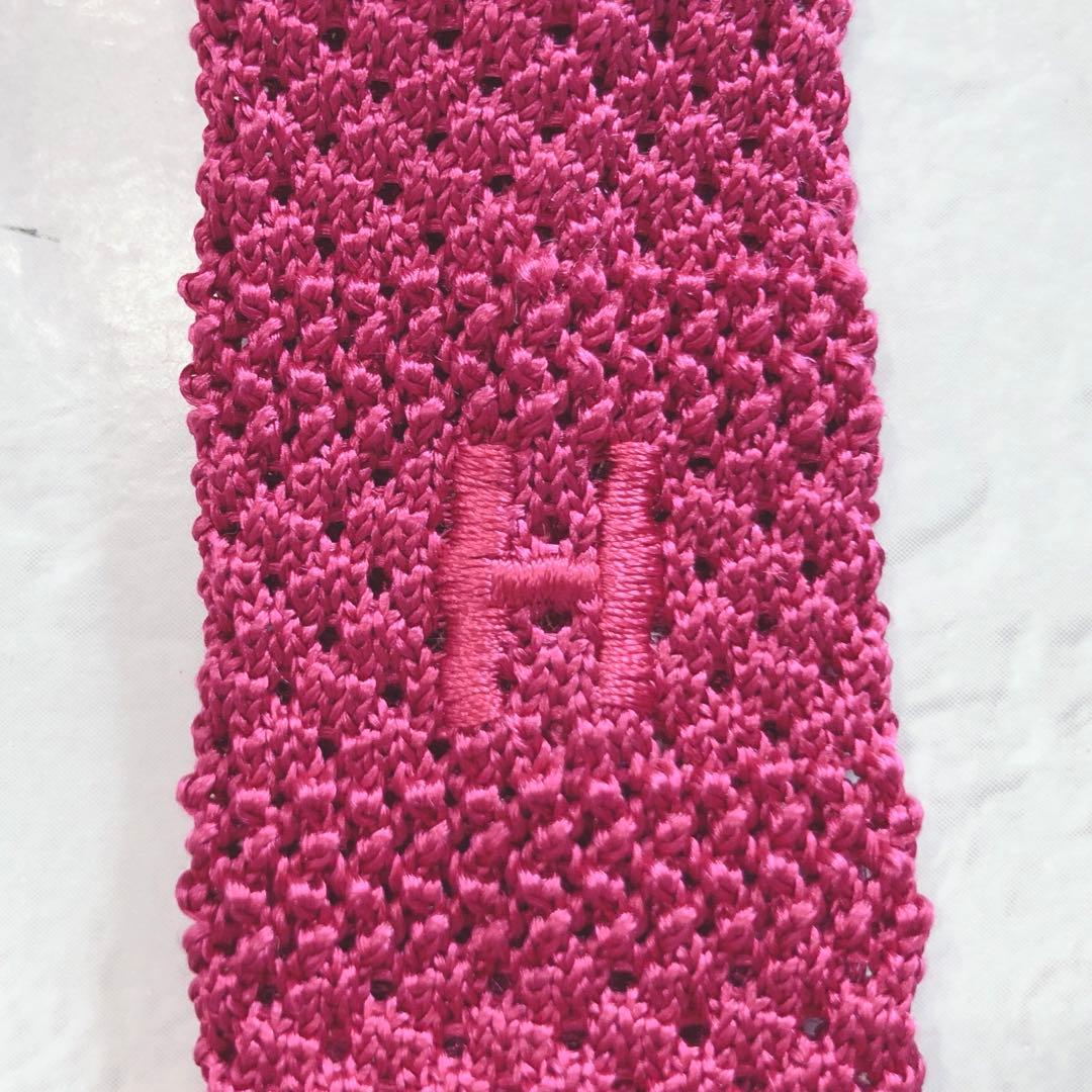 ☆未使用☆ HERMÈS エルメス Hロゴ ネクタイ ニットタイ ピンク シルク