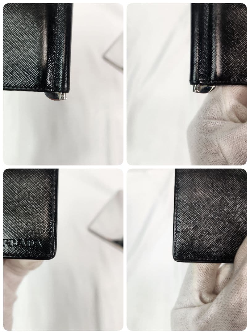 極美品 PRADA マネークリップ ロゴ型押し サフィアーノレザー ブラック