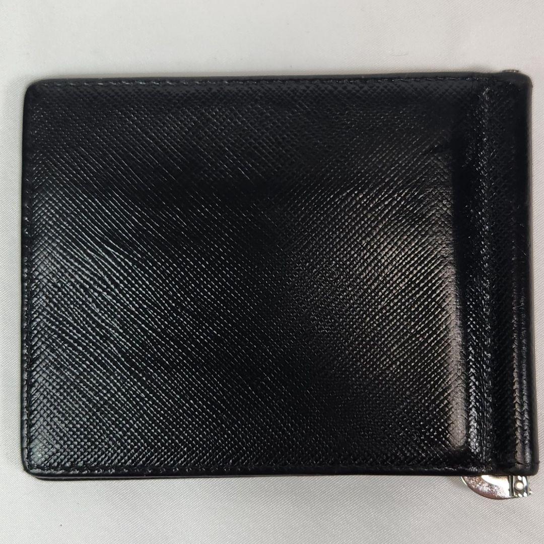 極美品 PRADA マネークリップ ロゴ型押し サフィアーノレザー ブラック