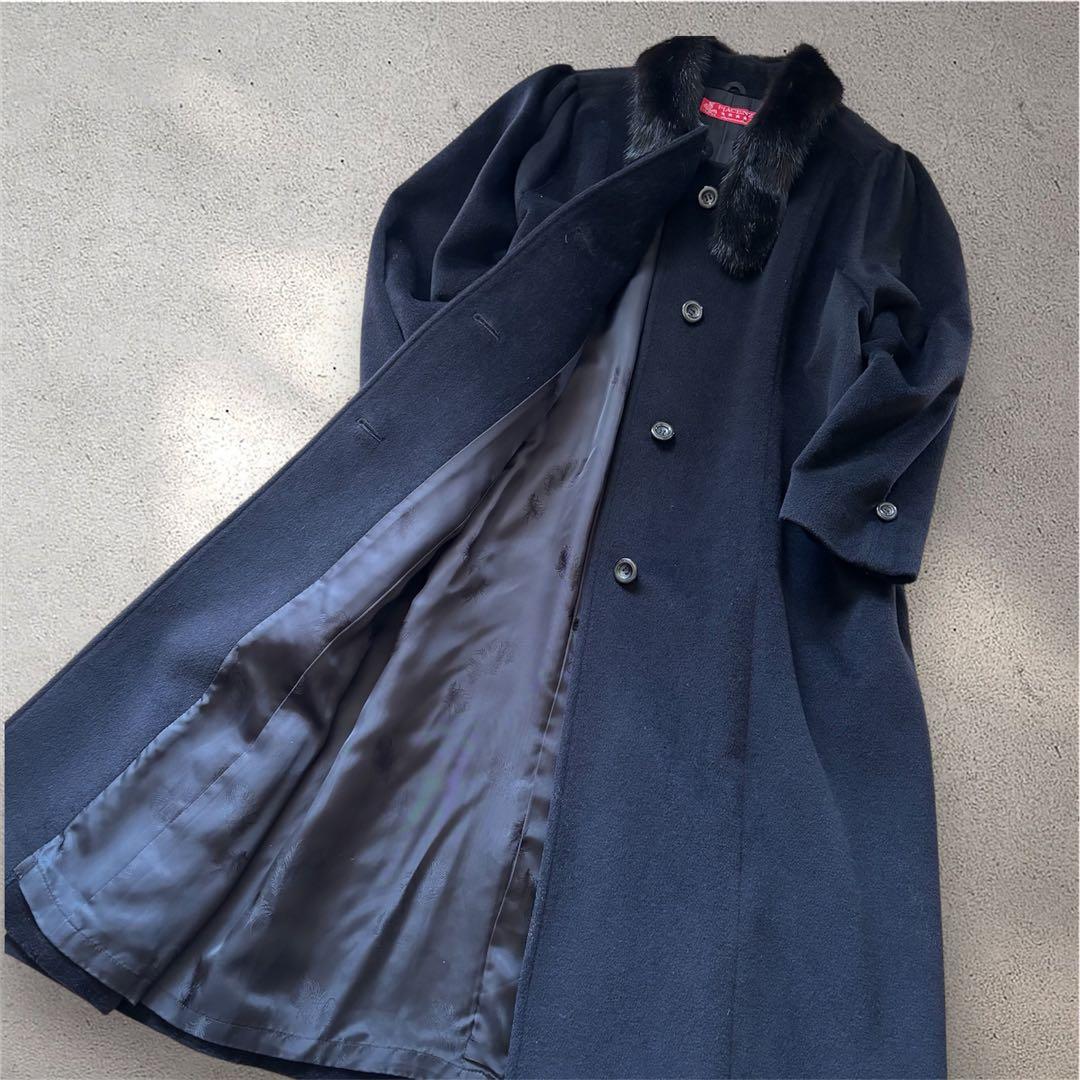 極美品 PIACENZA カシミヤ ウール100% ロングコート ミンクファー