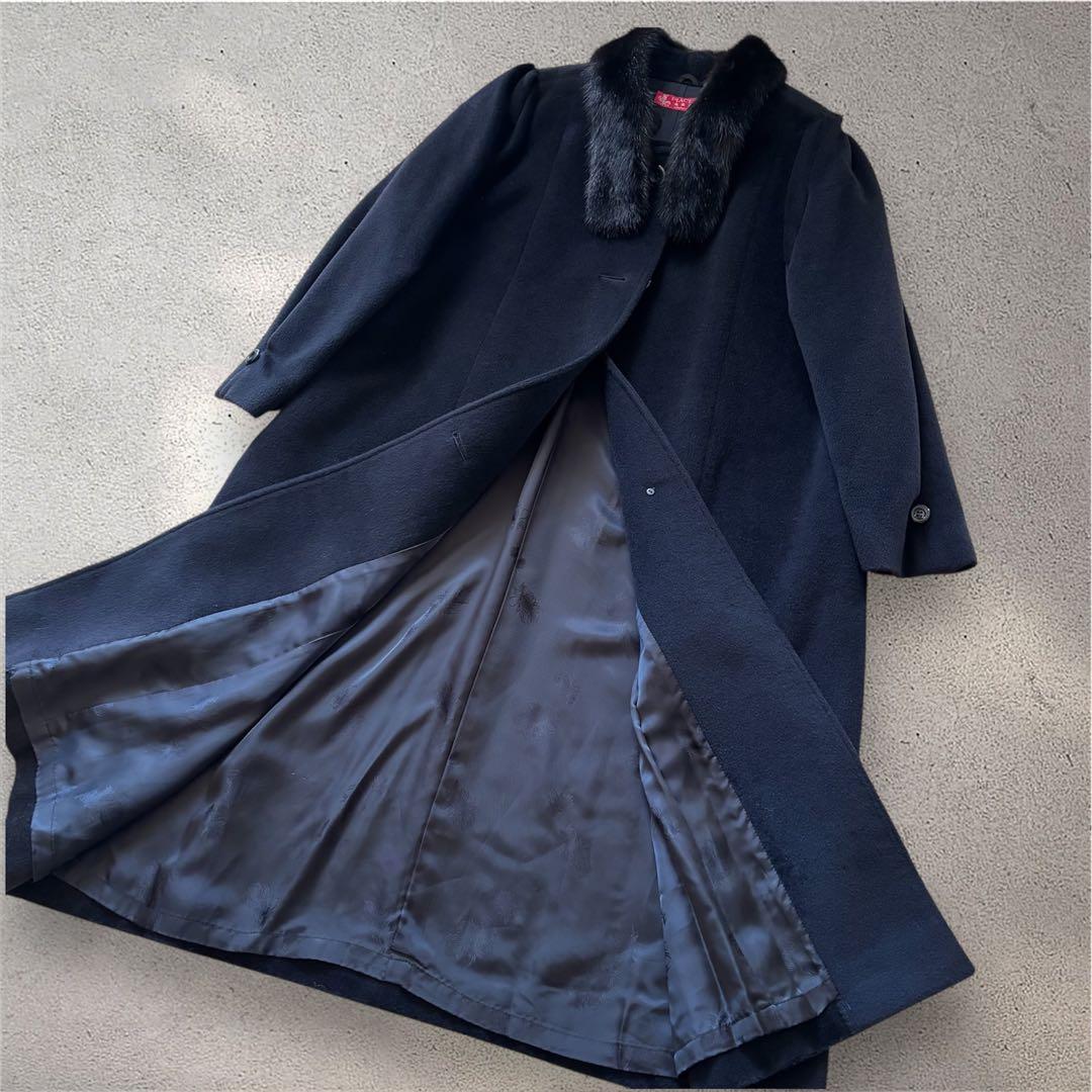 極美品 PIACENZA カシミヤ ウール100% ロングコート ミンクファー