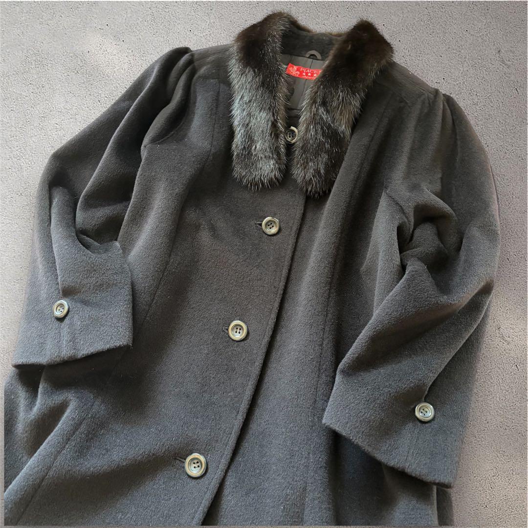 極美品 PIACENZA カシミヤ ウール100% ロングコート ミンクファー