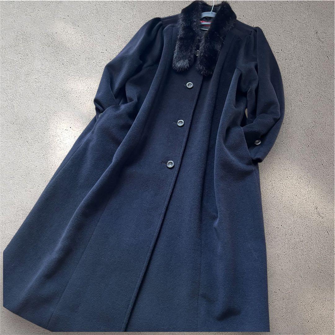 極美品 PIACENZA カシミヤ ウール100% ロングコート ミンクファー