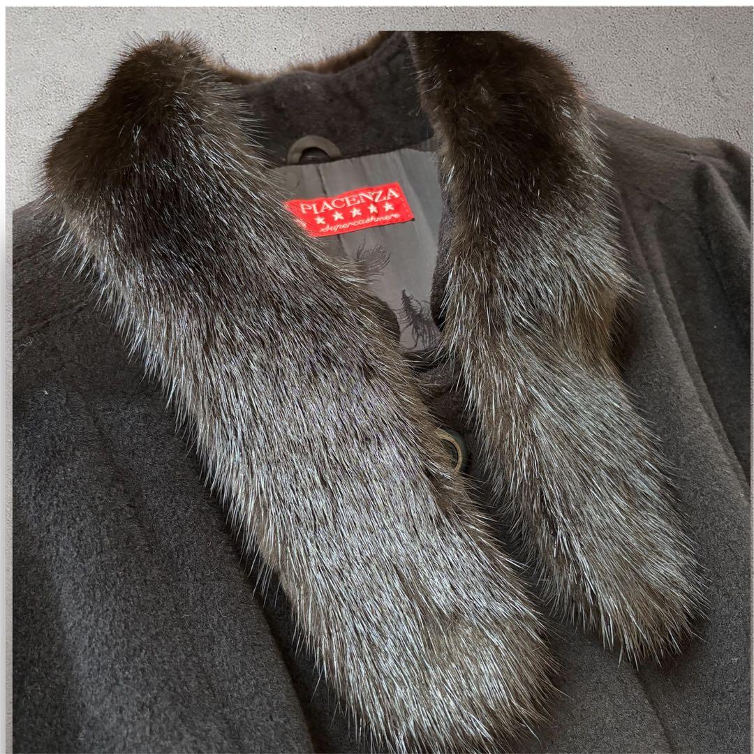 極美品 PIACENZA カシミヤ ウール100% ロングコート ミンクファー