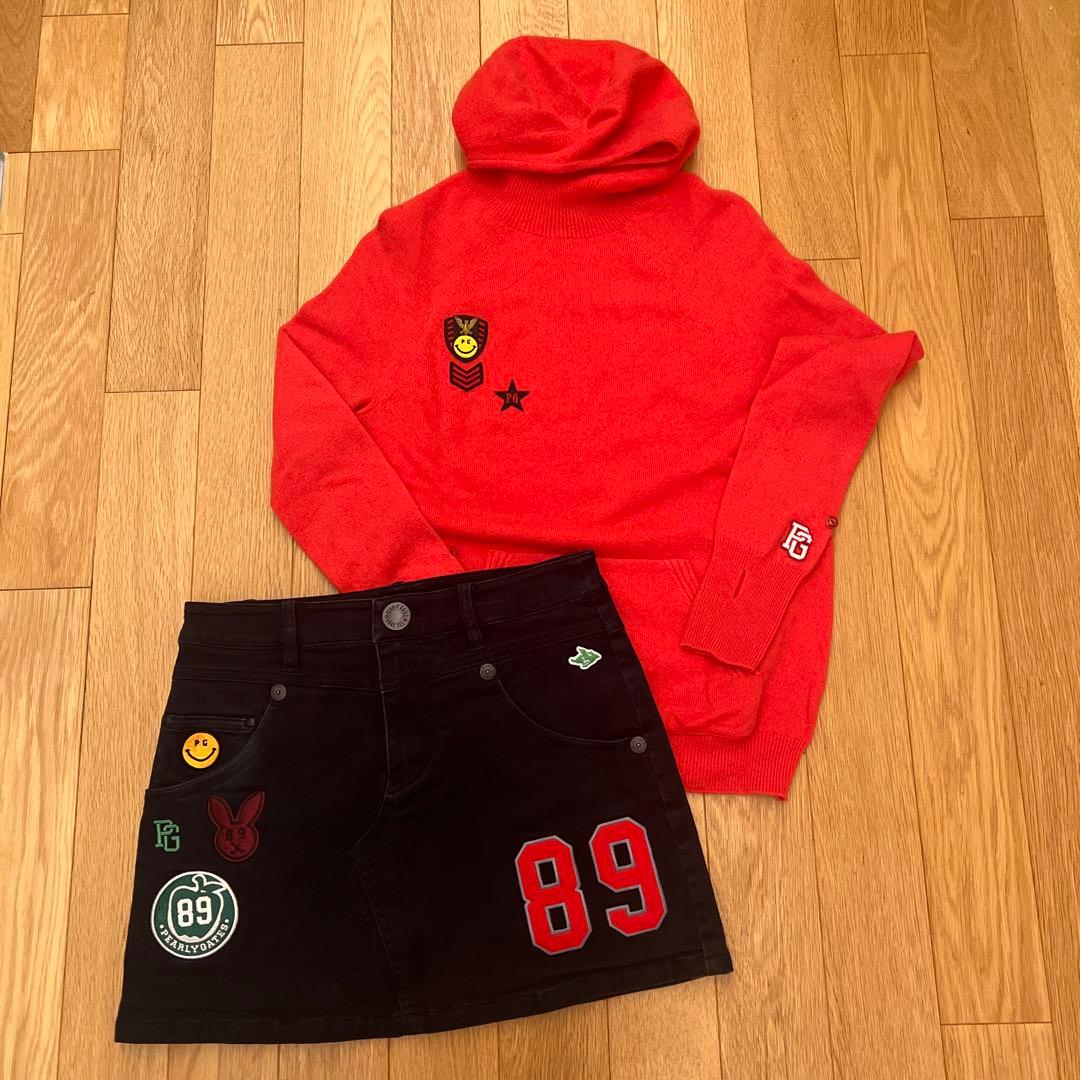 パーリーゲイツ ニット パーカー ワッペン 裏起毛 蓄熱 スカート 0 Sサイズ