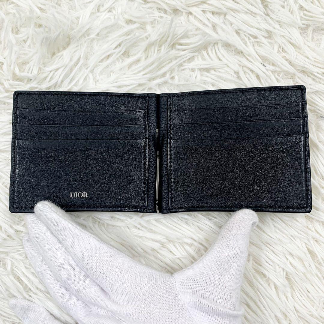 【✨美品✨】 ディオール CDロゴ 二つ折り マネークリップ レザー ブラック