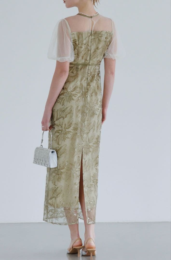 【LEJA】アシンメトリーシアーフラワードレスワンピース