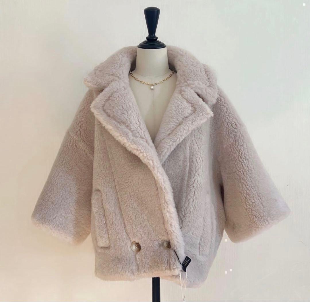 テディテーラードコート　アルパカ素材　ライトベージュ