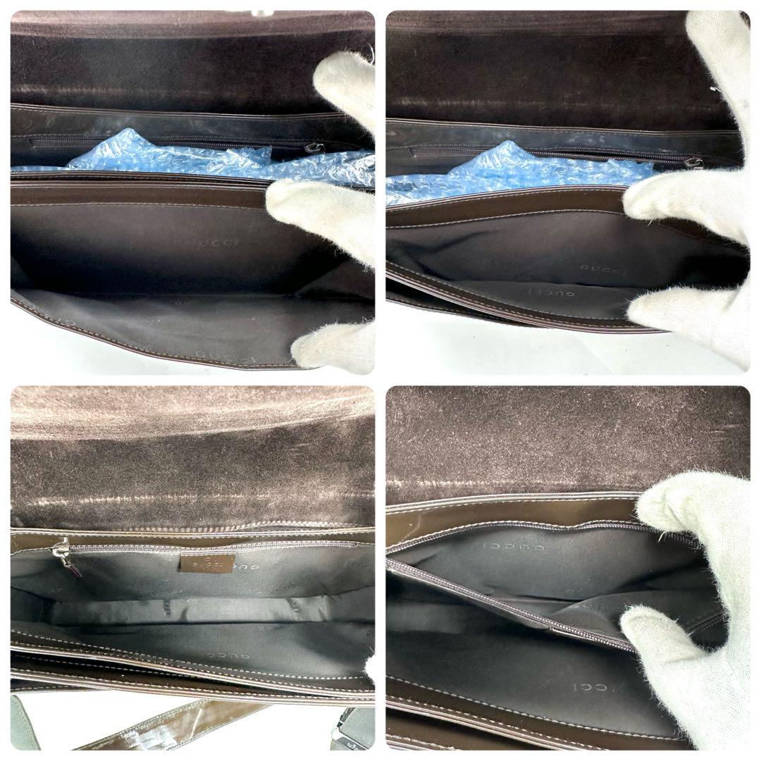 OLD GUCCI ショルダーバッグ ロゴ 金具 パテントレザー ダークブラウン