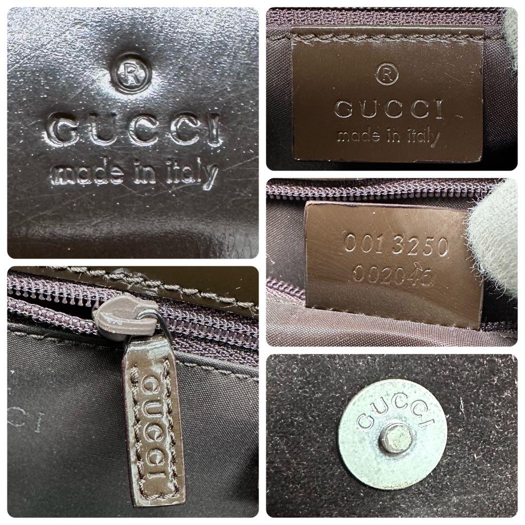 OLD GUCCI ショルダーバッグ ロゴ 金具 パテントレザー ダークブラウン