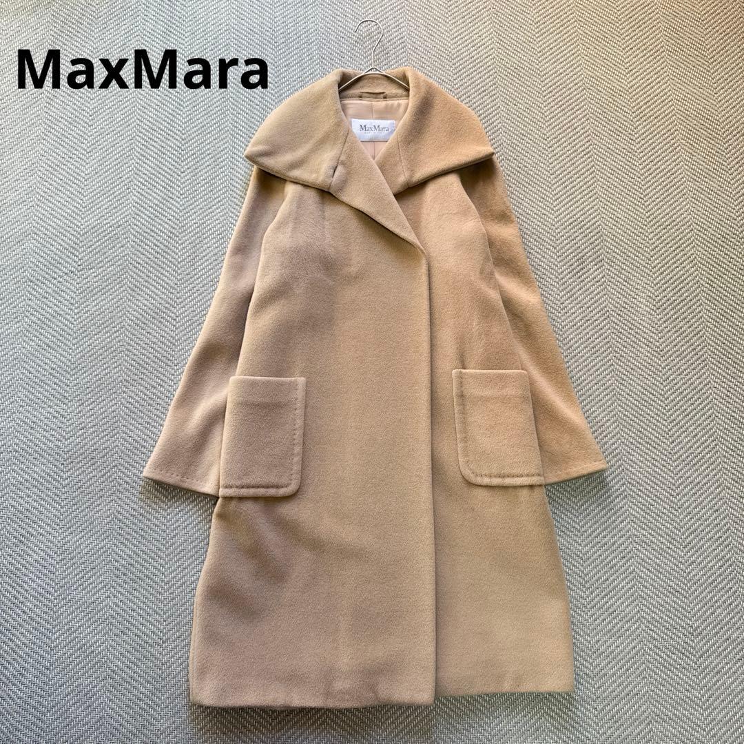 美品 MaxMara 白タグ ウールカシミヤ スタンドネックコート ベージュ M