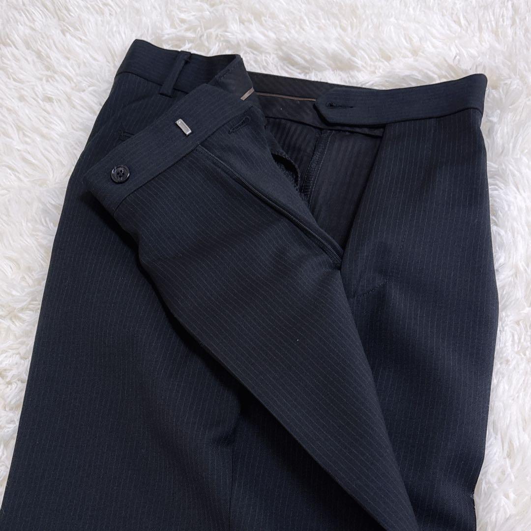 美品HUGO BOSSヒューゴボス ダークグレー ストライプ セットアップスーツ