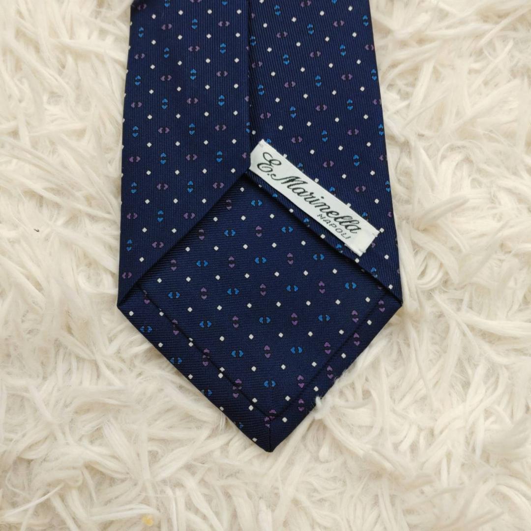★美品★ マリネッラ 高級シルクネクタイ 総柄 ネイビー
