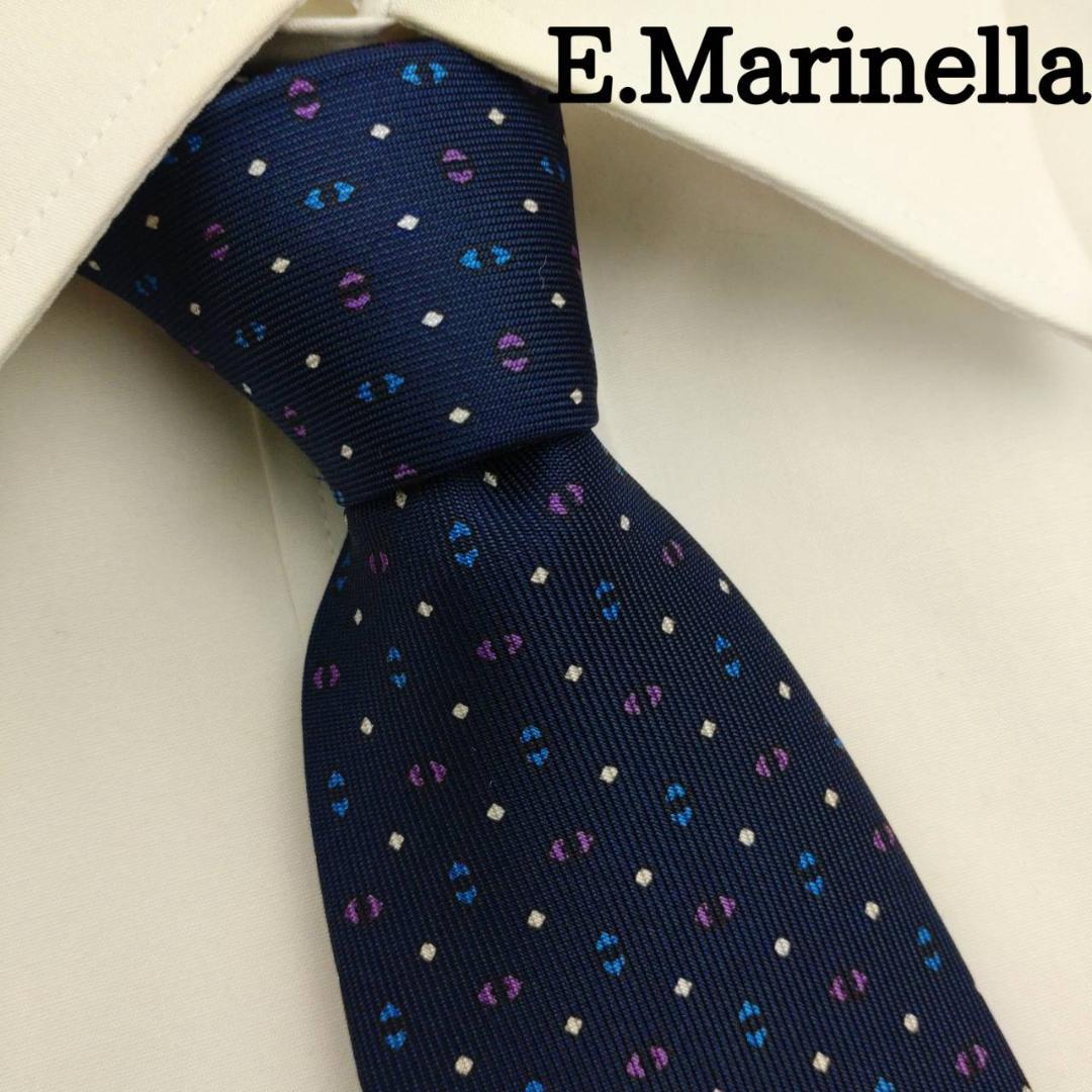 ★美品★ マリネッラ 高級シルクネクタイ 総柄 ネイビー
