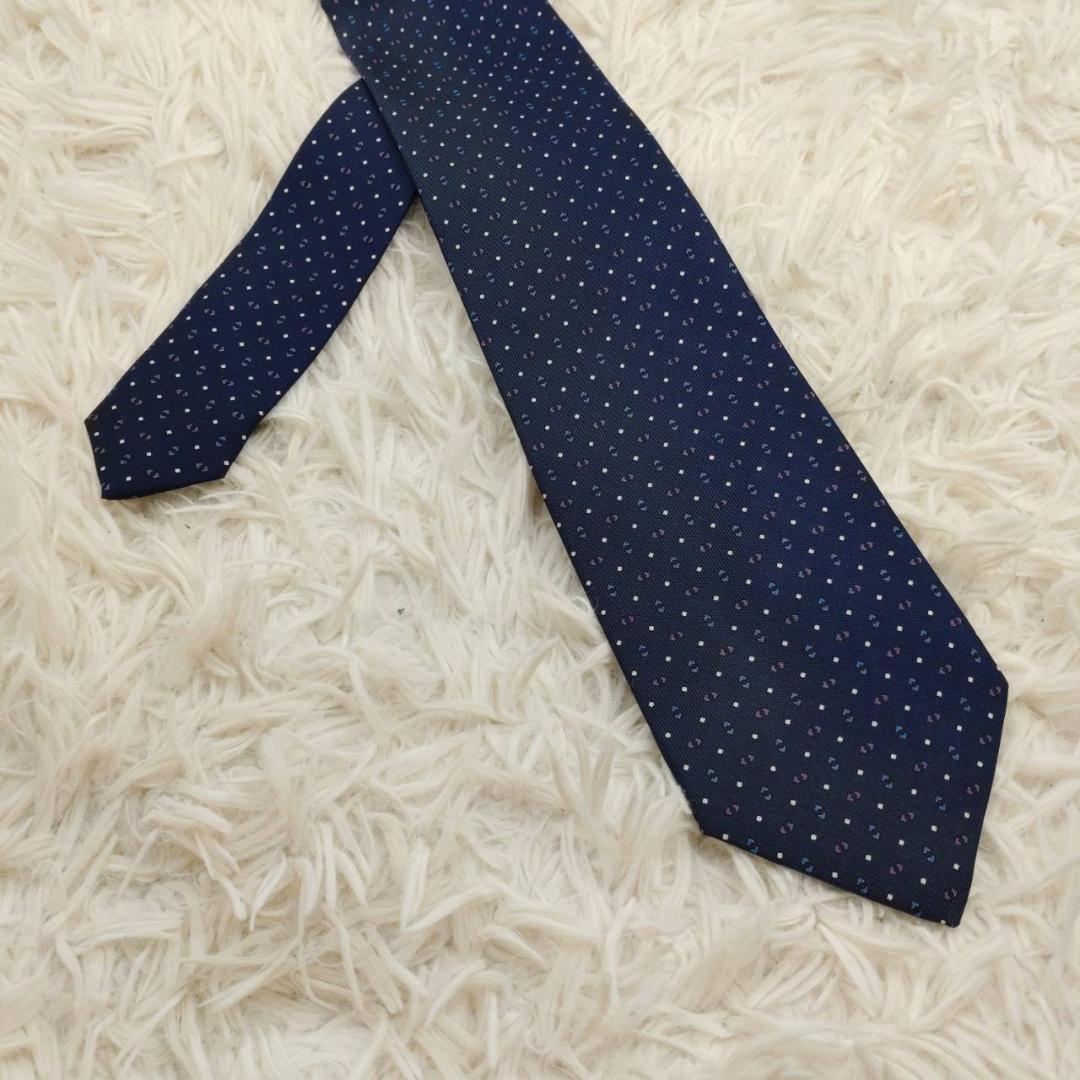 ★美品★ マリネッラ 高級シルクネクタイ 総柄 ネイビー