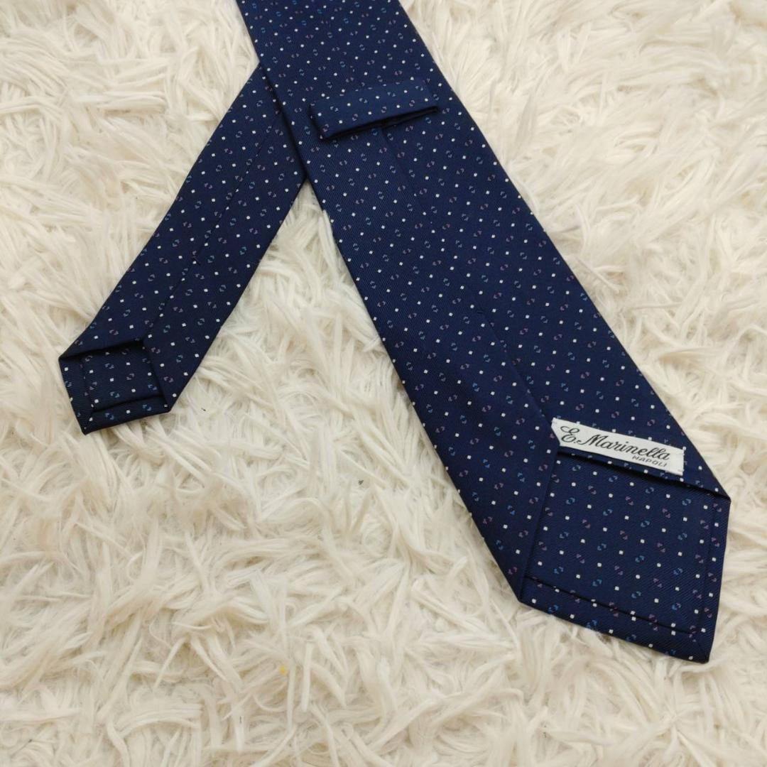 ★美品★ マリネッラ 高級シルクネクタイ 総柄 ネイビー