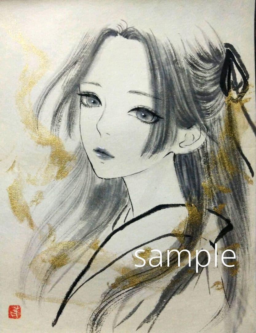 肉筆原画　ドローイング　水墨画　墨絵　美人画　絵画　和装