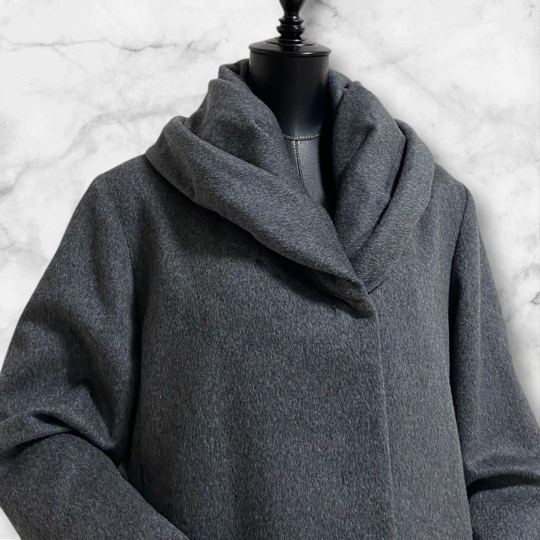 値下げ依頼品 インディヴィ カシミヤタッチ ラージショールカラーショートコート