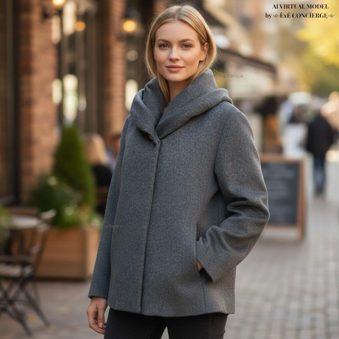 値下げ依頼品 インディヴィ カシミヤタッチ ラージショールカラーショートコート