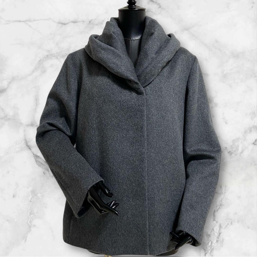 値下げ依頼品 インディヴィ カシミヤタッチ ラージショールカラーショートコート