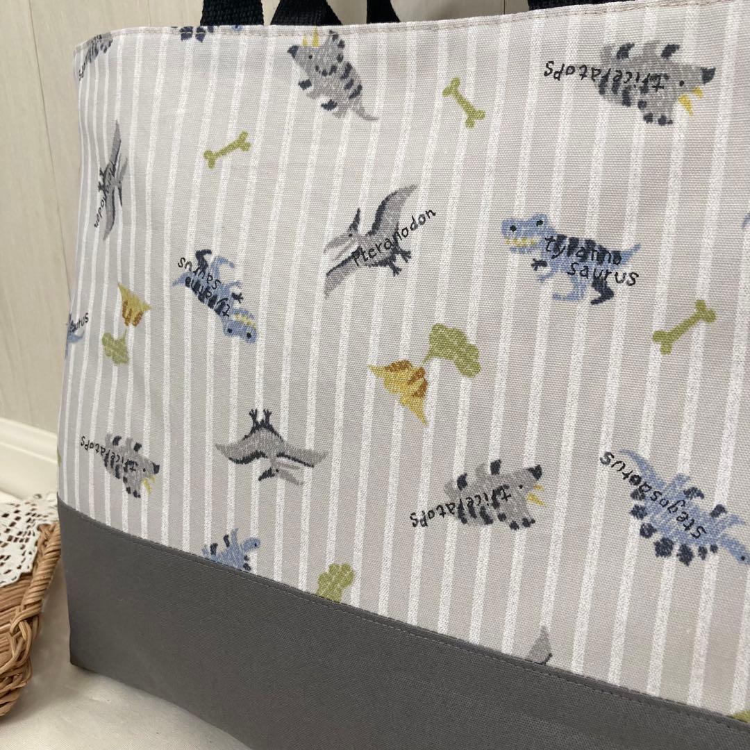 【ayu】通園通学グッズ　5点セット(恐竜×グレー) ストライプ