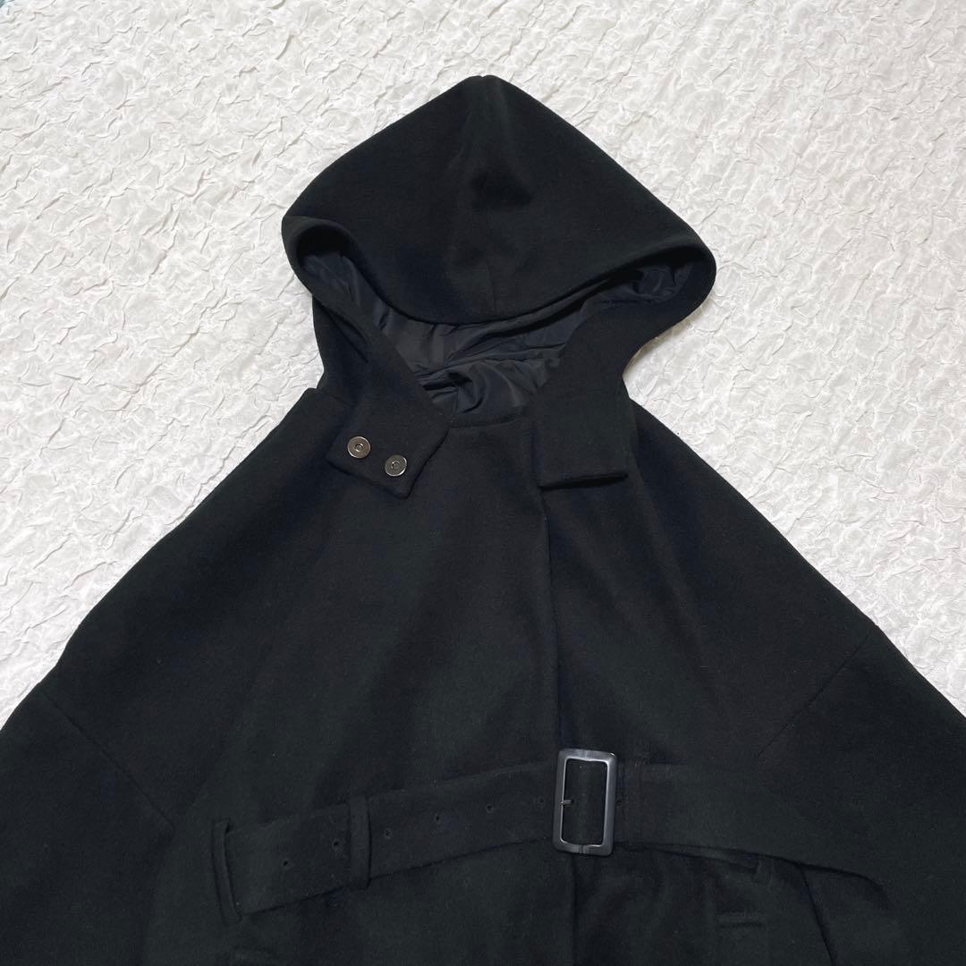 KINU フード付きポンチョコート ケープ スタンドカラー ベルト 羽織り