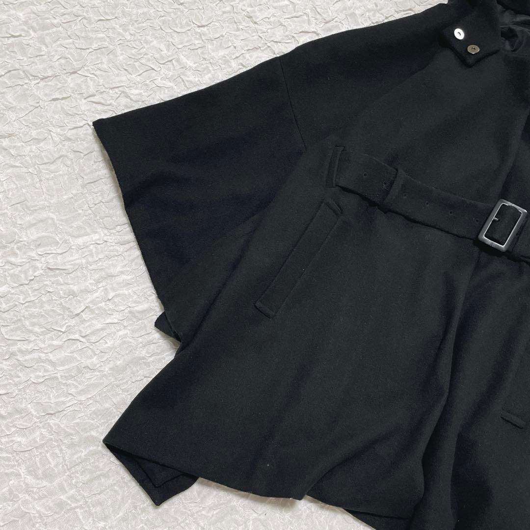 KINU フード付きポンチョコート ケープ スタンドカラー ベルト 羽織り