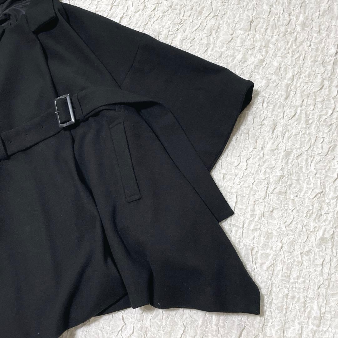 KINU フード付きポンチョコート ケープ スタンドカラー ベルト 羽織り