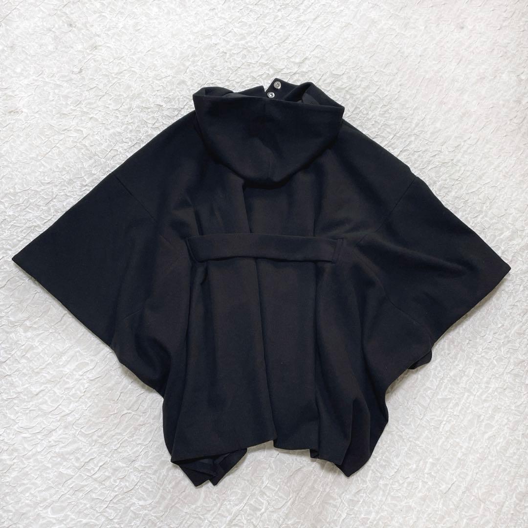 KINU フード付きポンチョコート ケープ スタンドカラー ベルト 羽織り