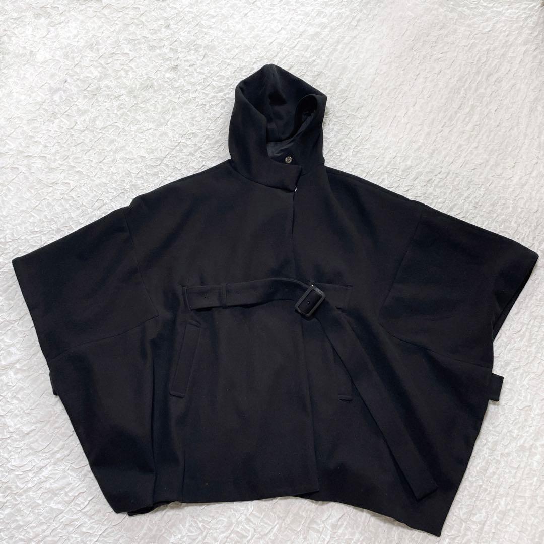 KINU フード付きポンチョコート ケープ スタンドカラー ベルト 羽織り