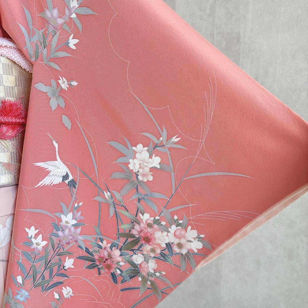 訪問着　フルセット　着物　正絹　入学式　友禅　スモールサイズ　Sサイズ　鶴　G4