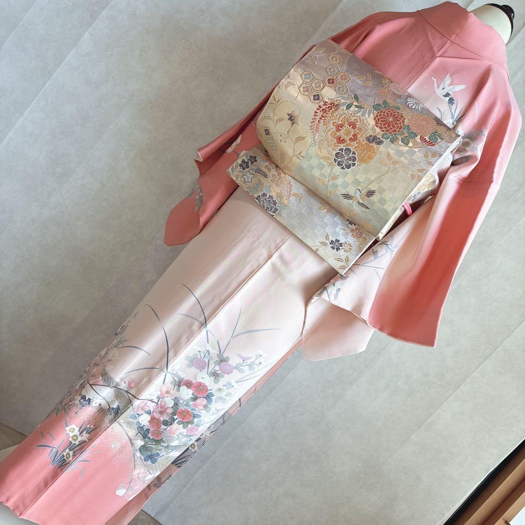 訪問着　フルセット　着物　正絹　入学式　友禅　スモールサイズ　Sサイズ　鶴　G4