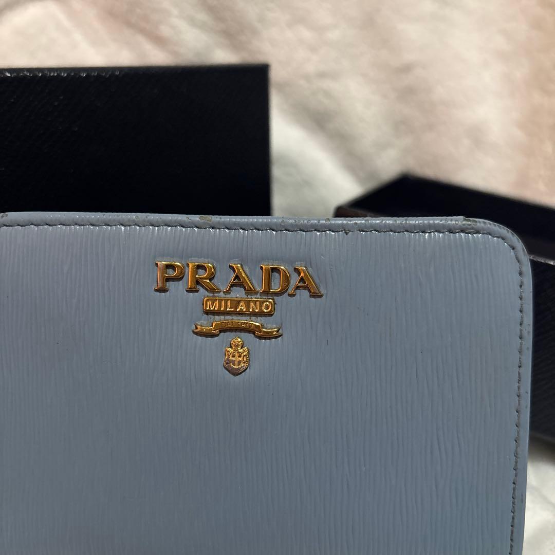 【箱・証明書付き】PRADA プラダ ライトブルー 二つ折り財布