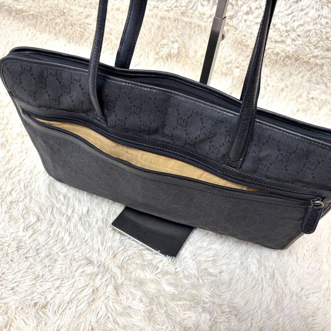GUCCI グッチ キャンバス GG柄 シマ 黒 トートバッグ ビジネス 肩掛け