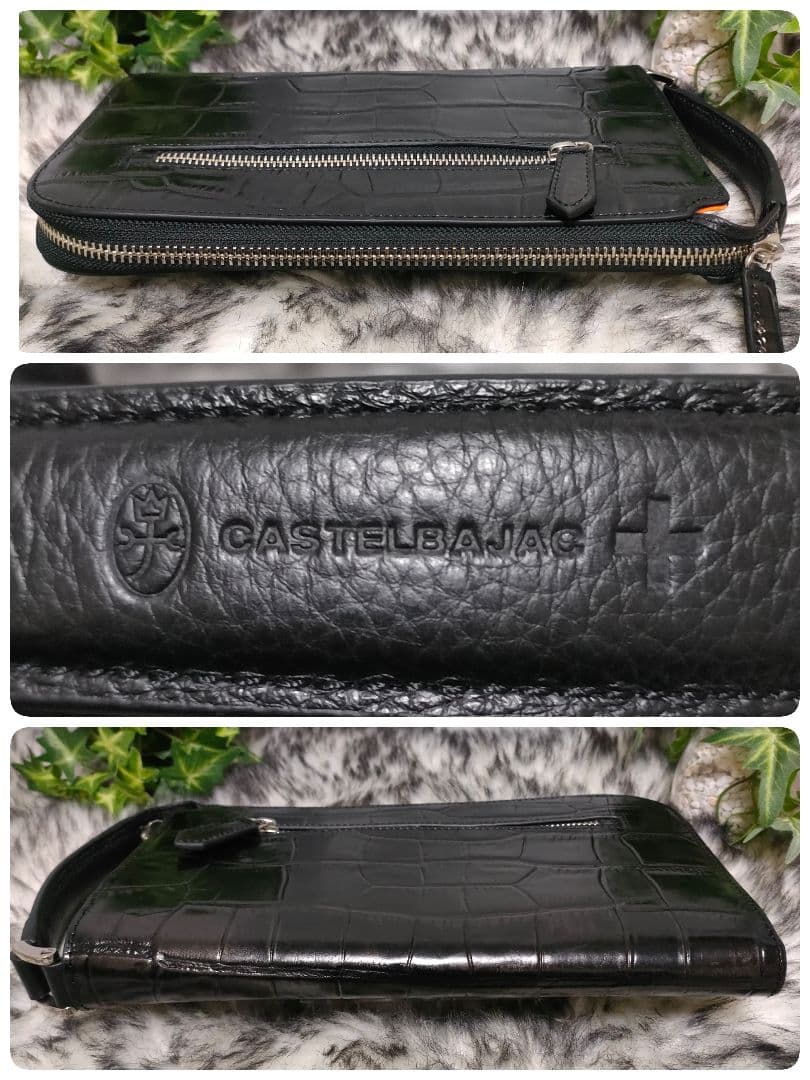 カステルバジャック バッグ クロコ ブラックCASTELBAJACセカンドバッグ