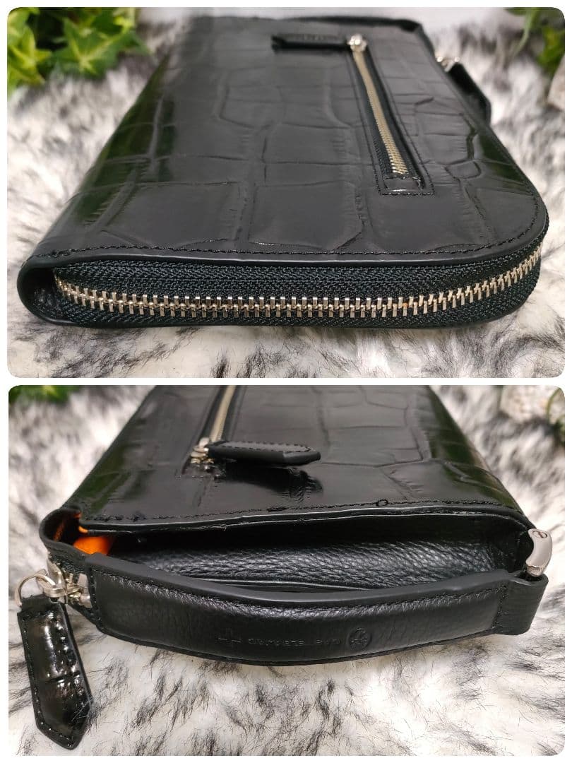 カステルバジャック バッグ クロコ ブラックCASTELBAJACセカンドバッグ