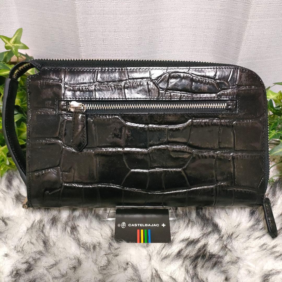 カステルバジャック バッグ クロコ ブラックCASTELBAJACセカンドバッグ