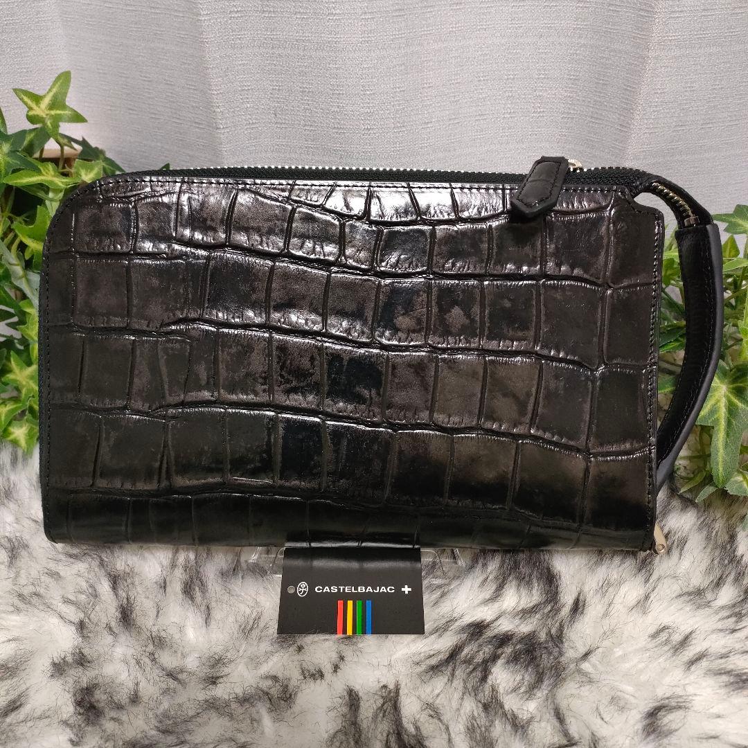 カステルバジャック バッグ クロコ ブラックCASTELBAJACセカンドバッグ
