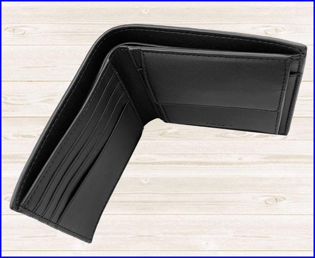 【新品】COACHコーチ◆アウトレット◆二つ折り財布シグネチャー◆黒ブラック