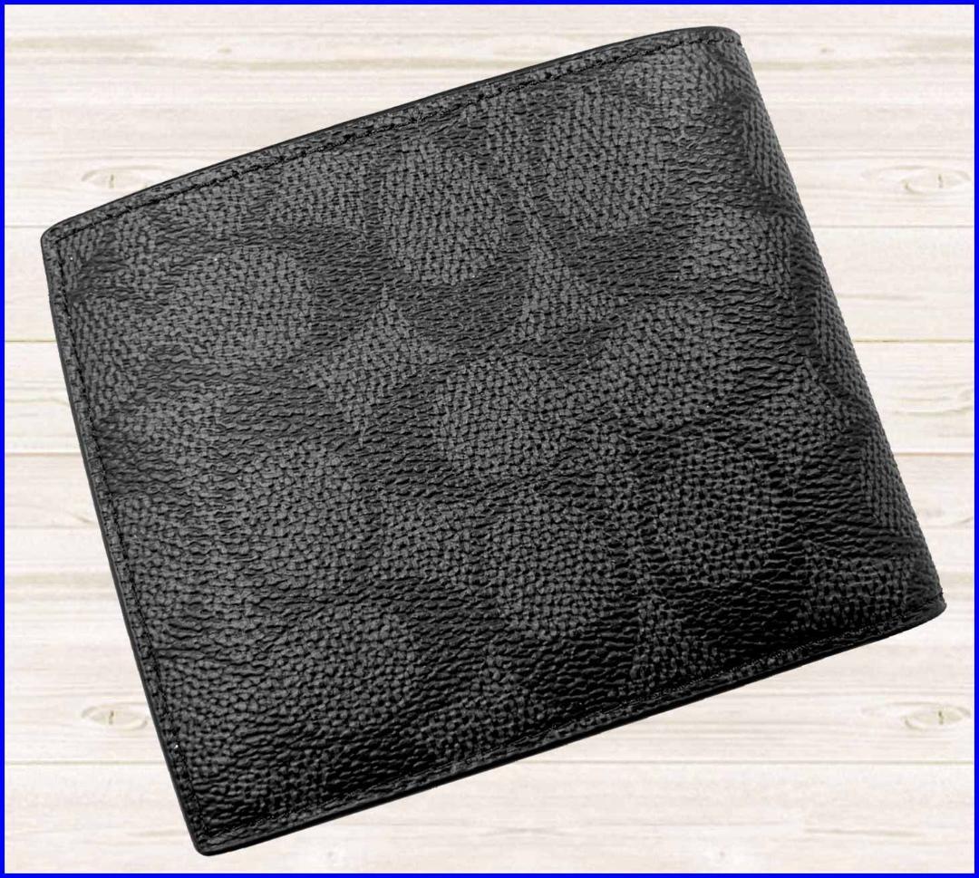 【新品】COACHコーチ◆アウトレット◆二つ折り財布シグネチャー◆黒ブラック