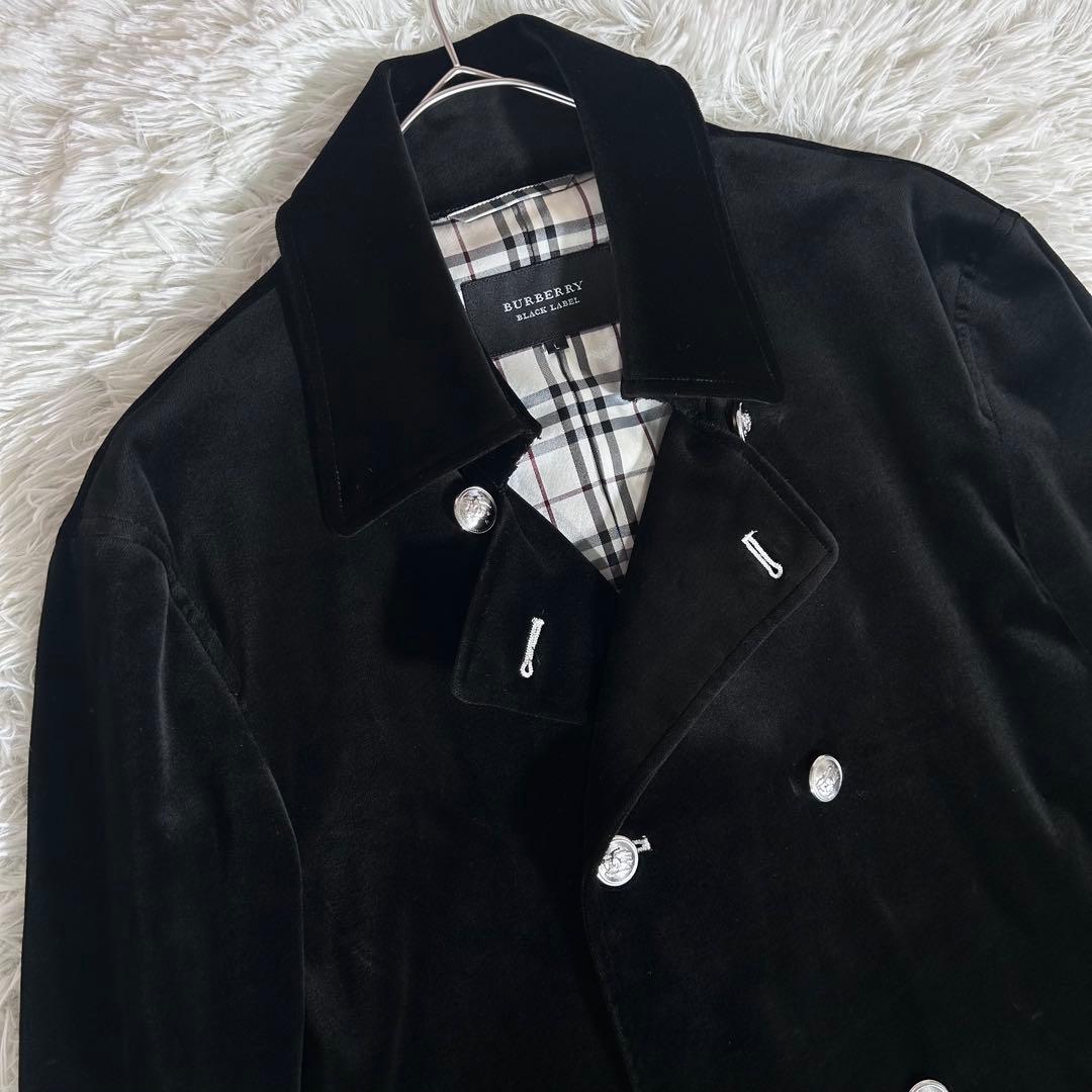 【美品】バーバリーブラックレーベル ベロア ピーコート ナポレオン 銀ボタン