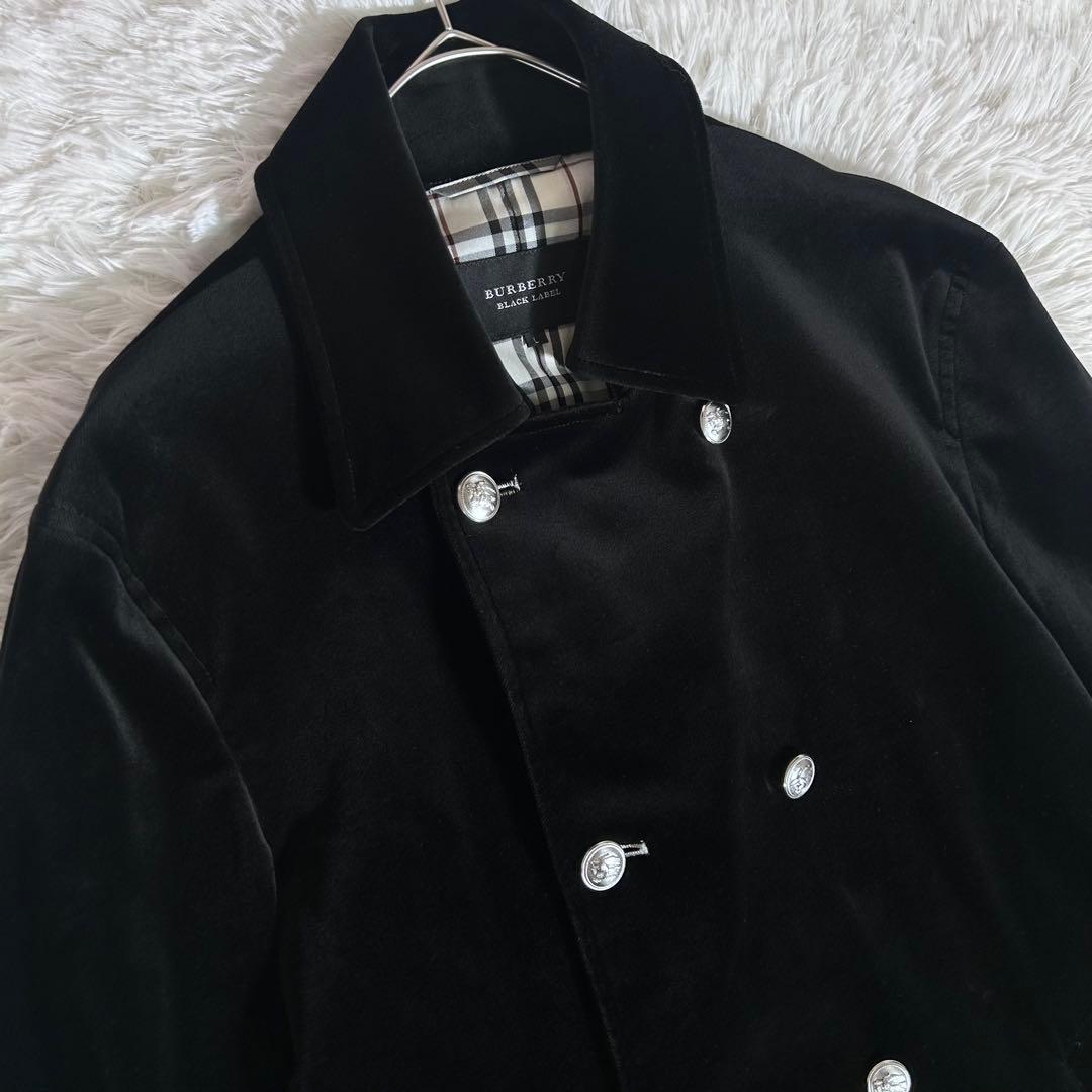【美品】バーバリーブラックレーベル ベロア ピーコート ナポレオン 銀ボタン