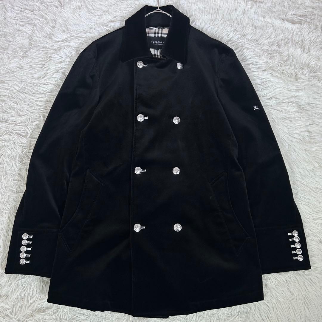 【美品】バーバリーブラックレーベル ベロア ピーコート ナポレオン 銀ボタン