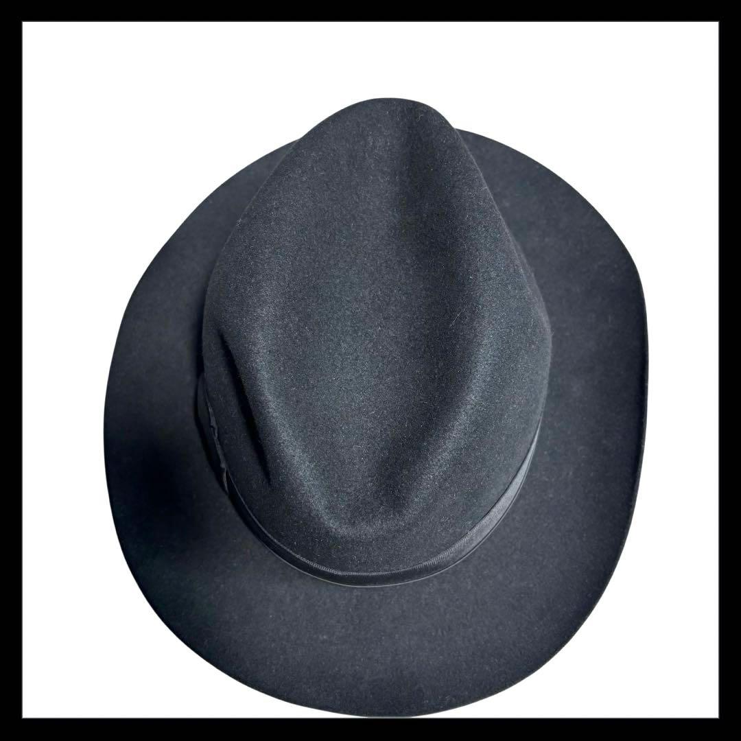 【美品】Borsalino ボルサリーノ リボン付き 中折れハット ブラック