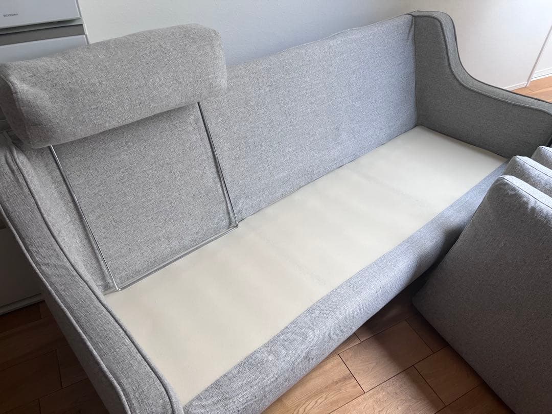 グレー 布地 アーム付きソファ 3人掛け