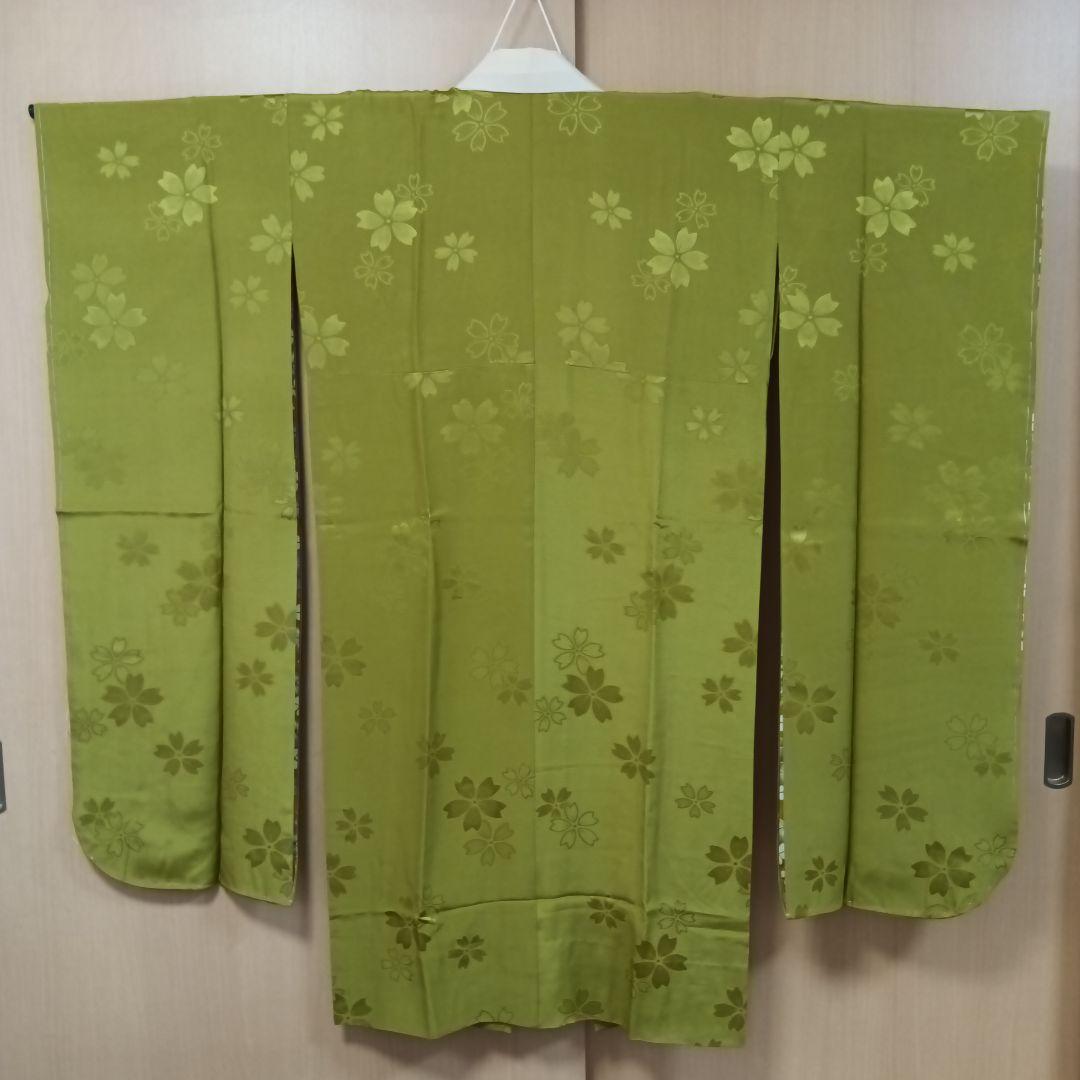 振襦006　振袖用長襦袢　正絹　七宝枝花地紋　緑系　正絹　未使用