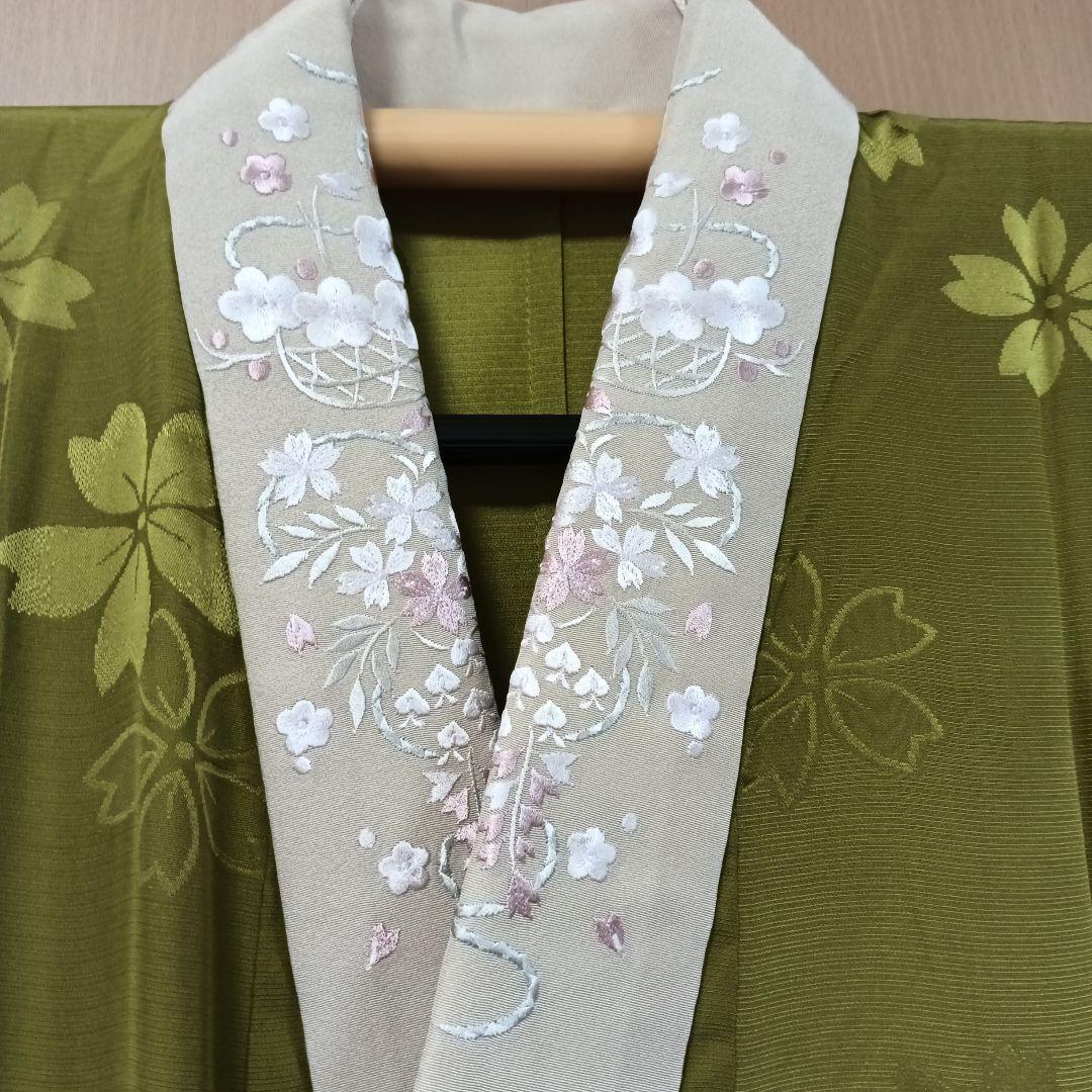 振襦006　振袖用長襦袢　正絹　七宝枝花地紋　緑系　正絹　未使用