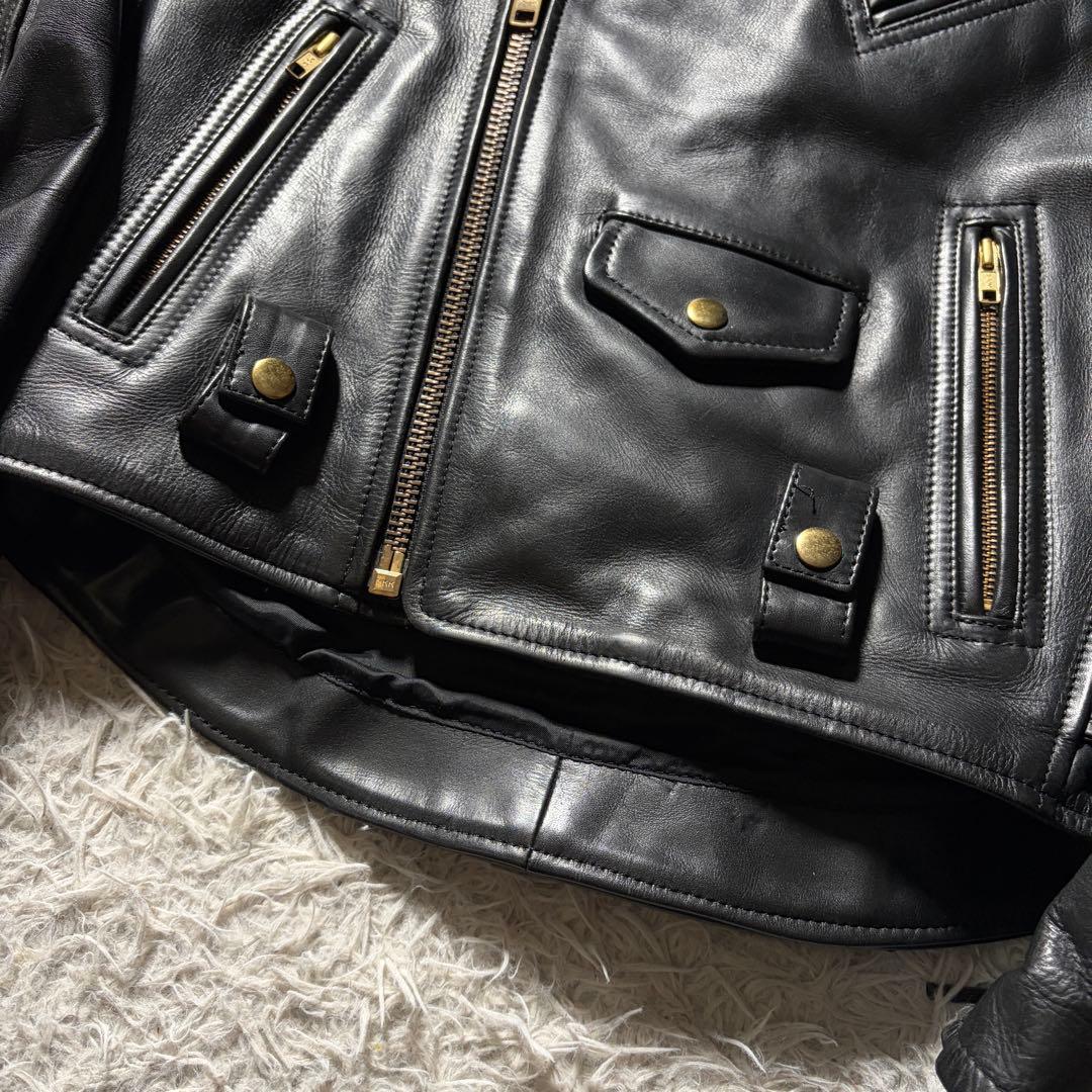 【EVO】KADOYA レザー ライダースジャケット パデッド 黒 LL 牛革